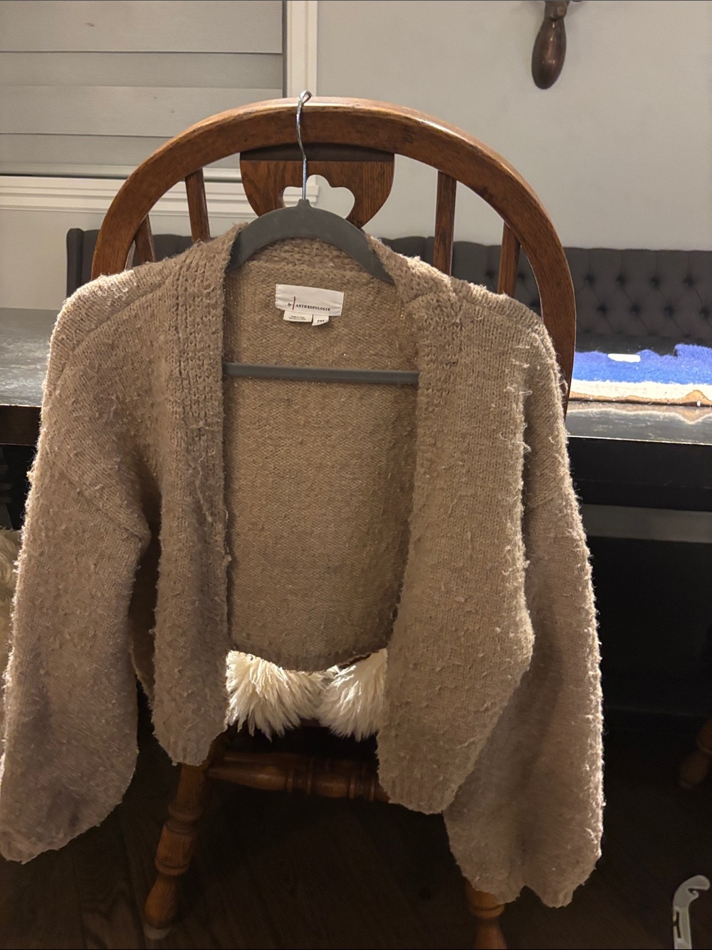 Anthropologie Taupe Kids Fuzzy Trim Cardigan